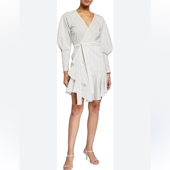 NWOT A.L.C. Enzo Striped Cotton-Blend Poplin Mini Wrap Dress Size 6 - Picture 1 of 16